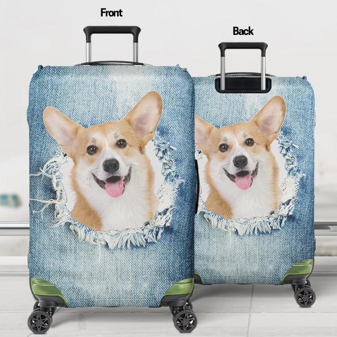 Sarung Koper Custom Photo Dog Cat Jeans Luggage Cover Custom Bahan Aglatex Size 20-32inch Pilihan Pe