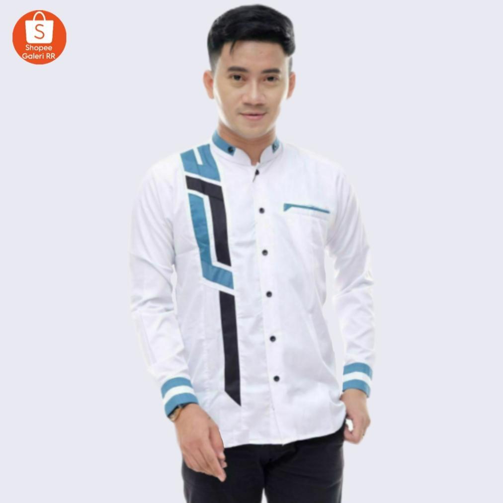 OFFICIAL Baju Koko Putih Pria Lengan Panjang Motif Sinergi Terbaru Kemeja Koko Hadroh Azzahir Hilwa 