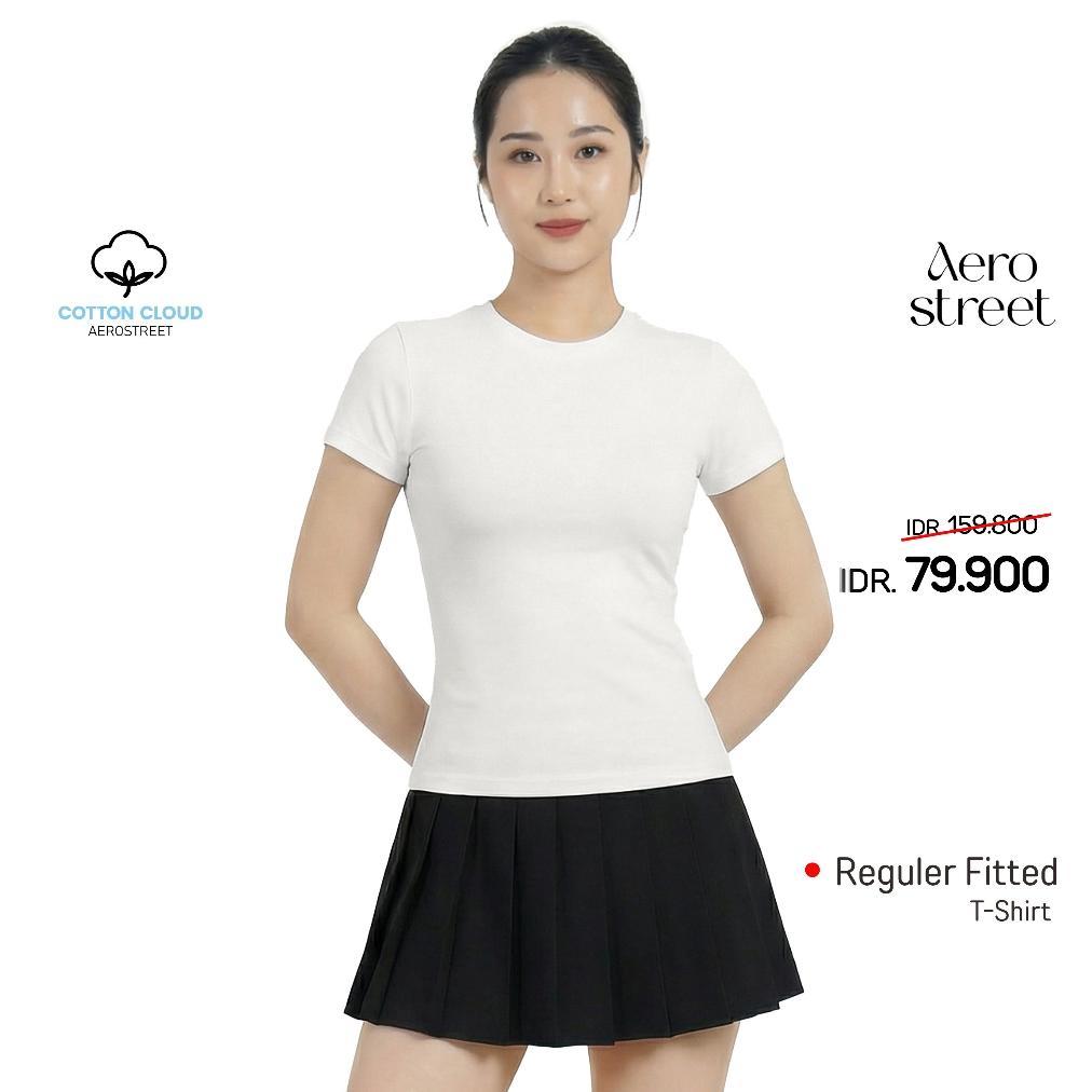 terbaru aerostreet fuji kaos wanita perfect fit cotton cloud putih fitted t-shirt cewek women casual
