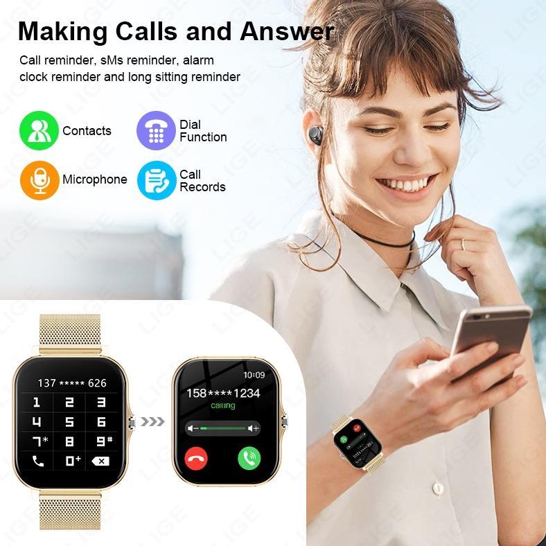 Official Lige Smartwatch Wanita Sport Smart Watch Panggilan Bluetooth Dial Sentuh Pelacak Kebugaran 