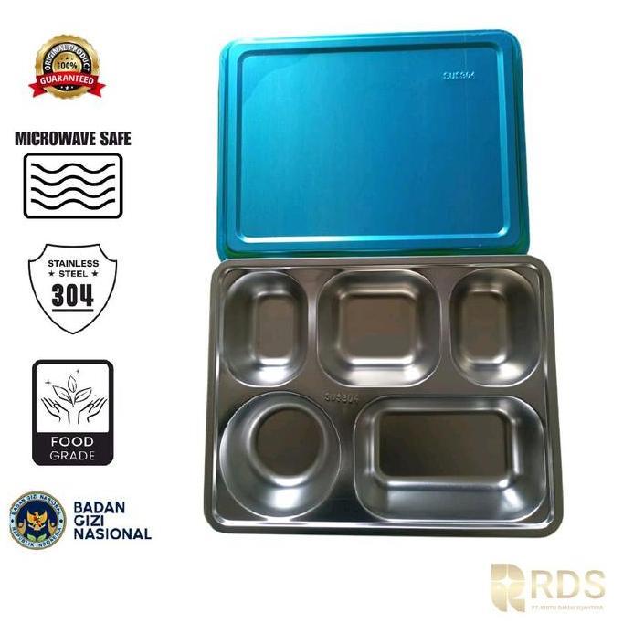 Terlaris Foodtray / Ompreng Sus 304 Asli / Piring  5 Sekat / Nampan Stainless Mbg