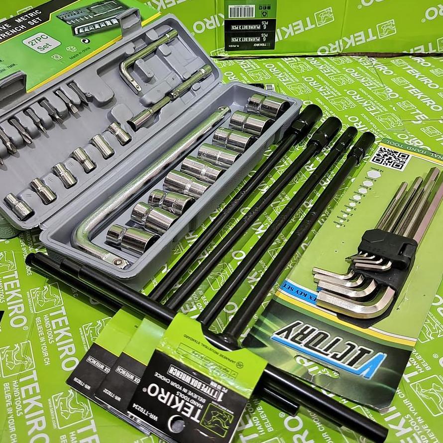 Official Tekiro Kunci T 4Pcs 8-10-12-14Mm + Kunci Sok Shock 27Pcs Victory + Kunci L Set 9Pcs