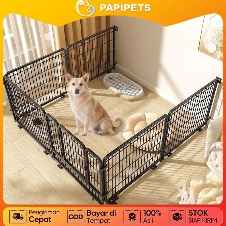 PAPIPETS Pagar Hewan Peliharaan Besi Serbaguna Pagar Anjing Indoor Outdoor Pembatas Aman Mudah Dipas
