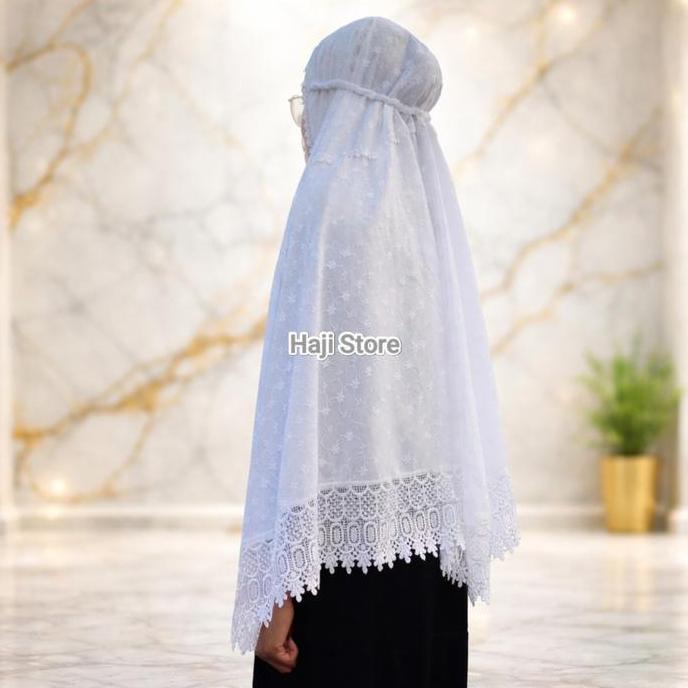 Grosir Bergo Haji Umroh Bahan Katun Paris Bordir Renda Rk Instan Rida'  Perempuan   Hijab
