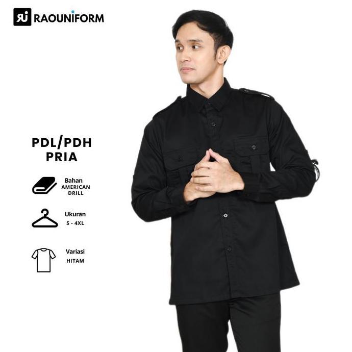 Raouniform Baju Kemeja Pdl Hitam Pria Lengan Panjang Kemeja Pdl Lapangan Unisex