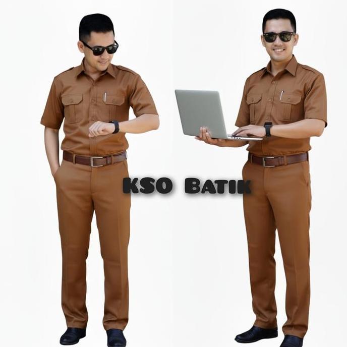 Satu Set Baju Khaki Coklat Pria Lengan Pendek /Seragam Pns Pria Lengan Panjang / Baju Dinas Pemda / 