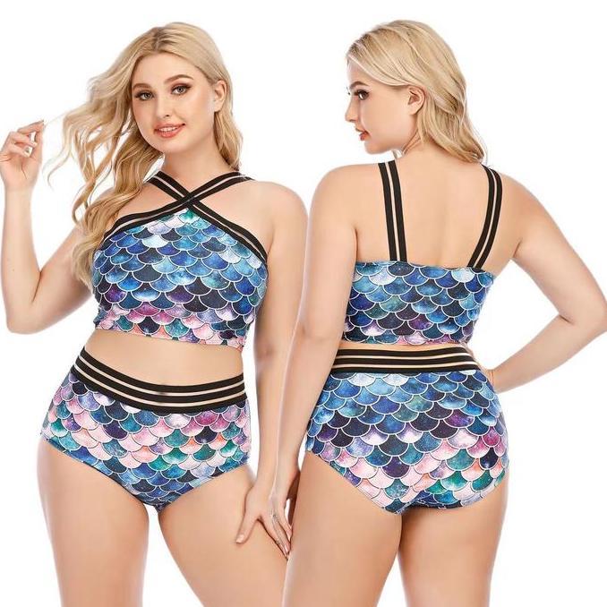Bikini Import Wanita Motif Mermaid Scales Premium Jumbo Big Size