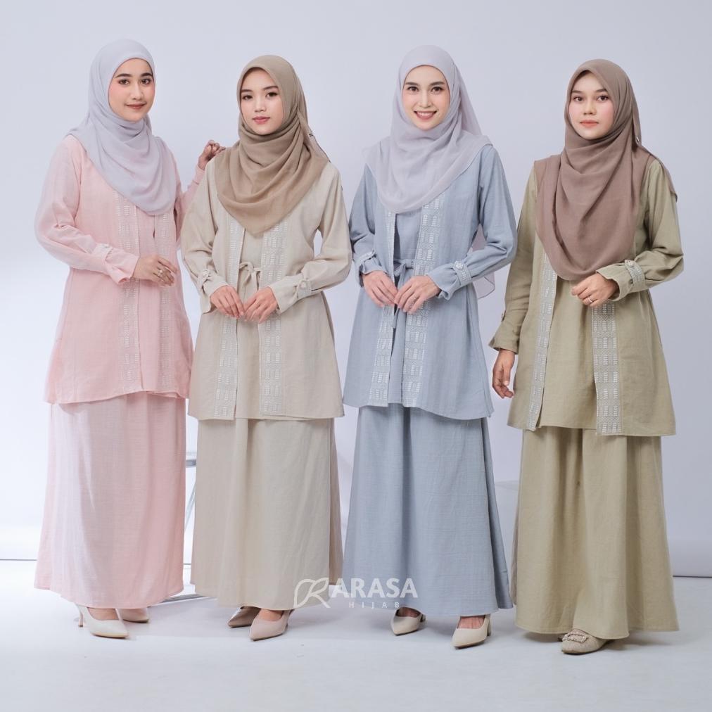 PREMIUM AINA SET TUNIK & ROK LINEN PREMIUM DENGAN TULLE | ONESET LINEN | ONESET ELEGANT BY ARASA HIJ