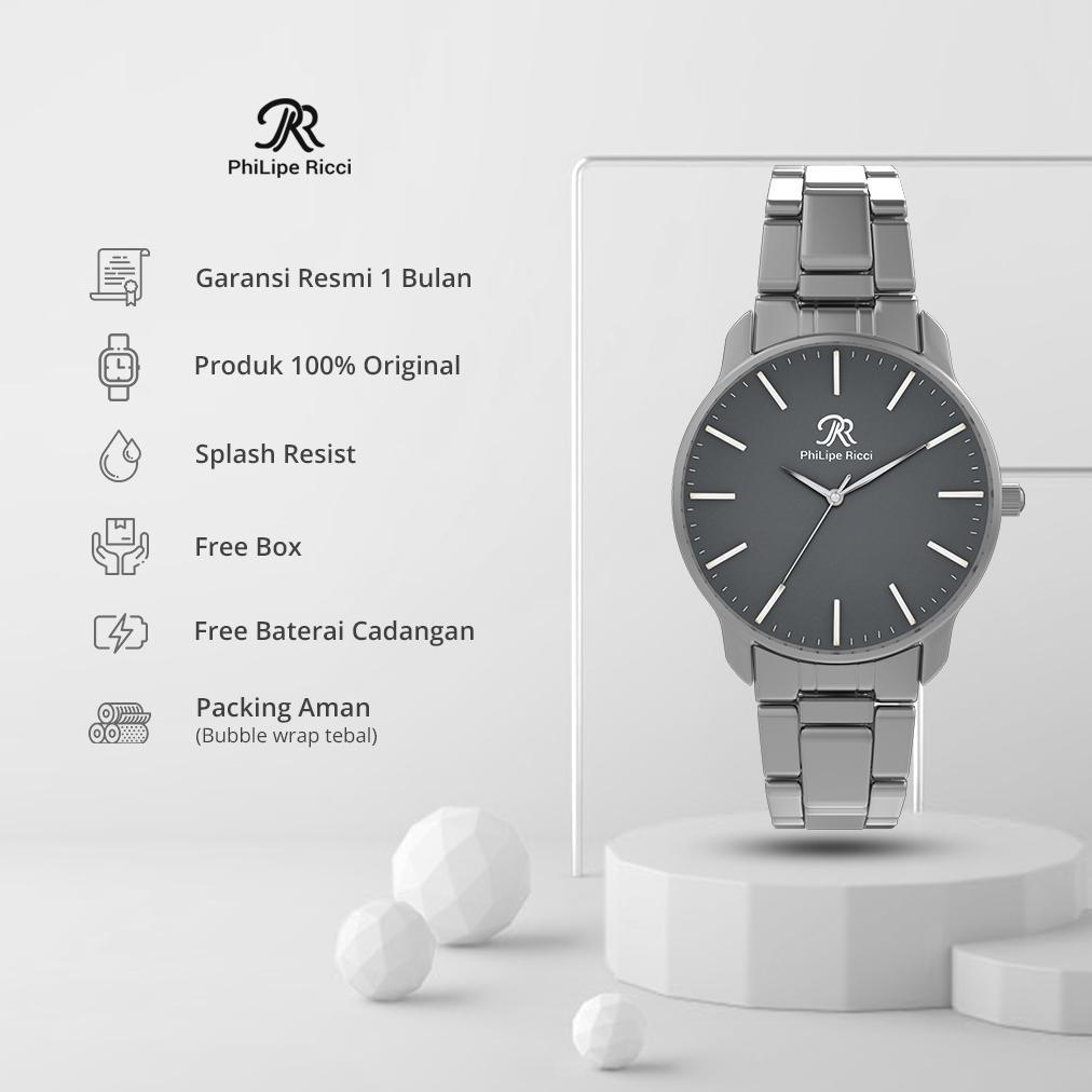 GARANSI PHILIPE RICCI JAM TANGAN PRIA BESI RANTAI ANALOG ORIGINAL PR15 FREE BOX