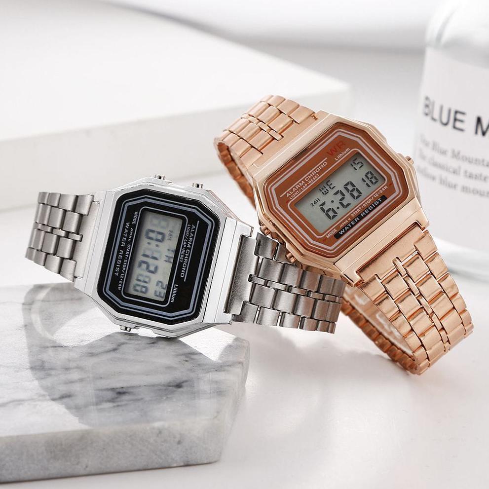 READY STOCK JAM TANGAN DIGITAL PRIA/WANITA CASIO KOTAK JAM TANGAN STAINLESS TERBARU