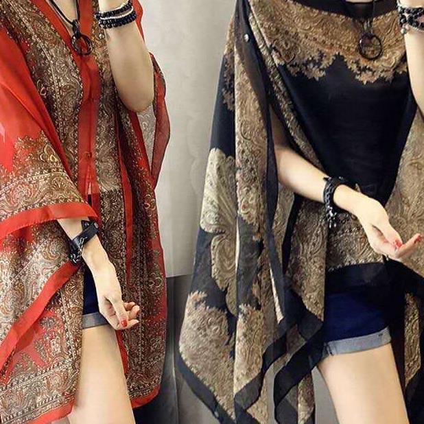 Outer Scarf Batik Chiffon Pantai Bahan Sifon Baju Luaran Bali Premium Syal Sutra Shawl Wanita Silk S