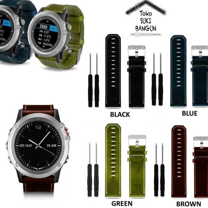 TALI JAM untuk Garmin Fenix 3 Thick Leather Watch Band Strap Tali Jam Kulit Tebal