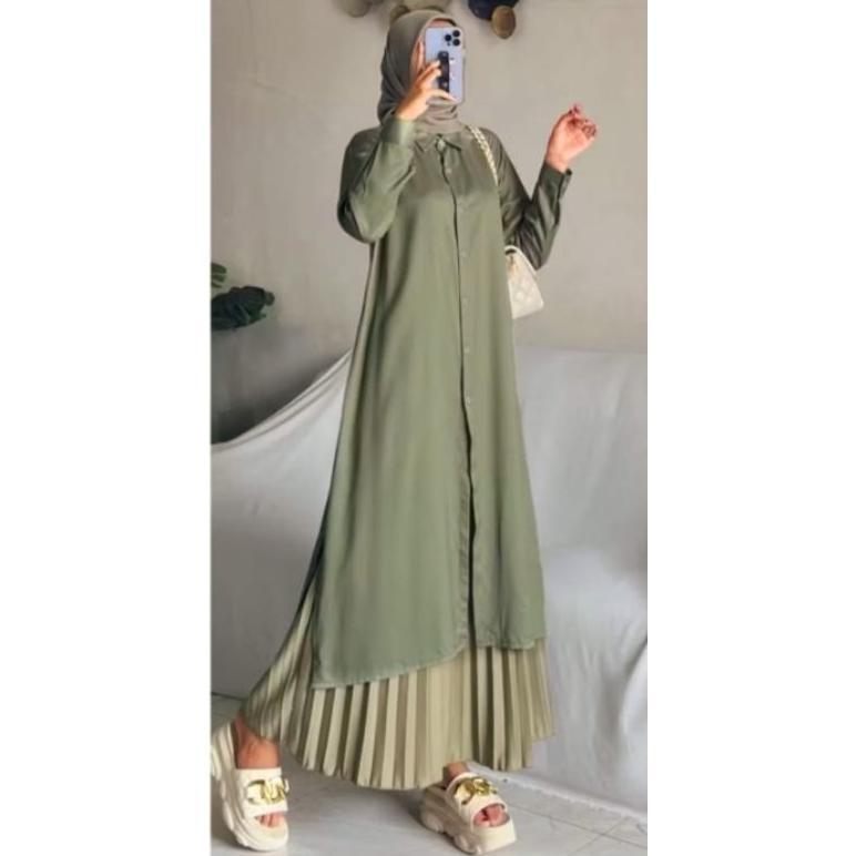 KUALITAS SUPER GAMIS TUNIK BIRU LENGAN PANJANG ALLSIZE STANDARD LD 110 ALLSIZE JUMBO LD 120 TERBARU