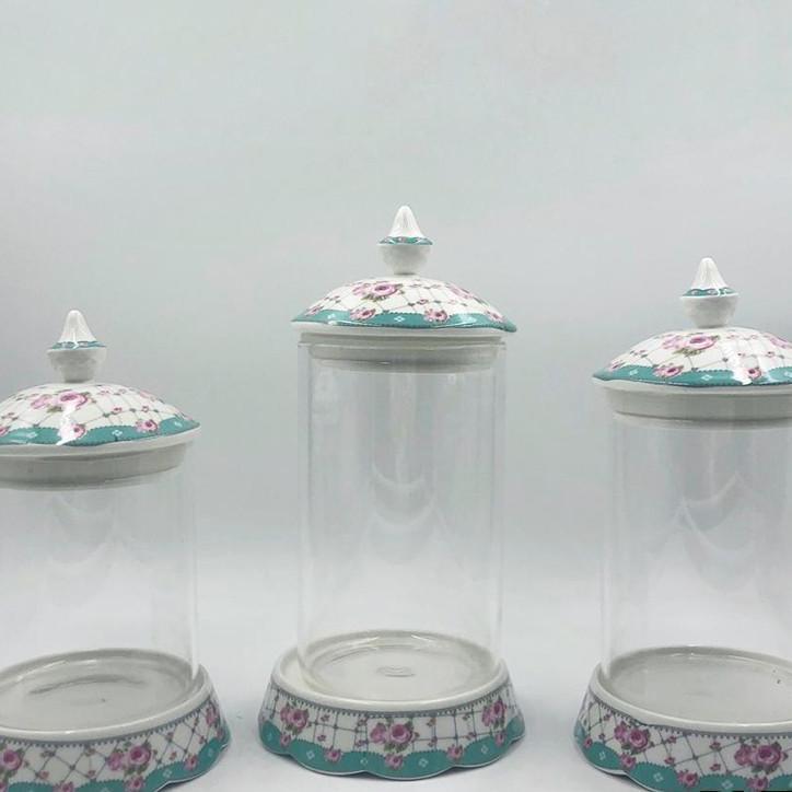 Toples Kaca Set / Keramik  Motif Isi 3Set / Greenrose Bistro 1833
