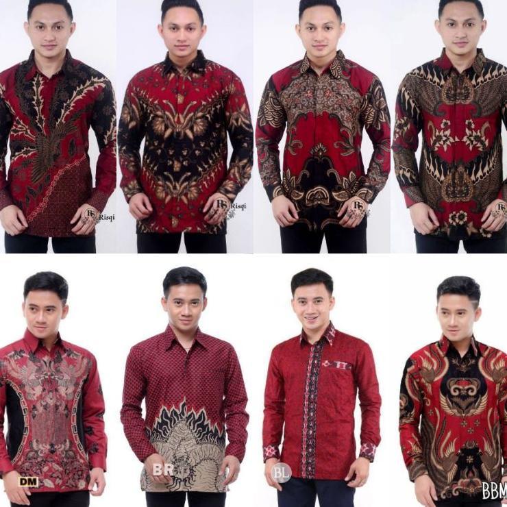 Kemeja Batik Pria Warna Merah Maroon Batik Pria Katun Halus S, M, L, Xl, Xxl, 3Xl