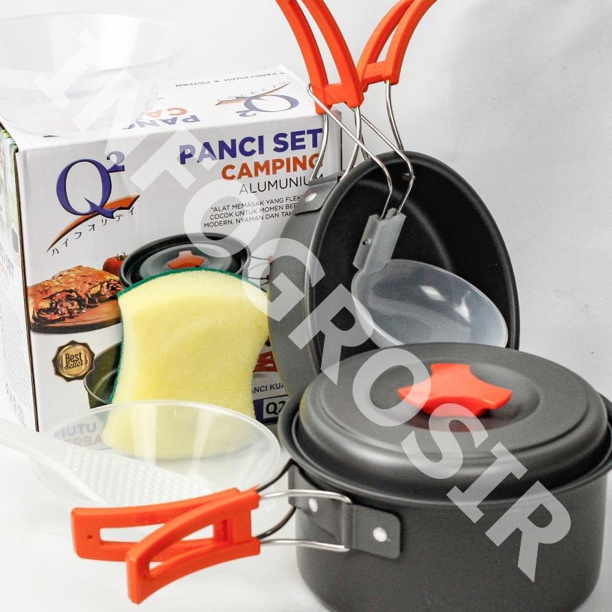 Panci Set Camping 2 Susun / Panci Set Camping Q2-8312 Free Sponge Cuci