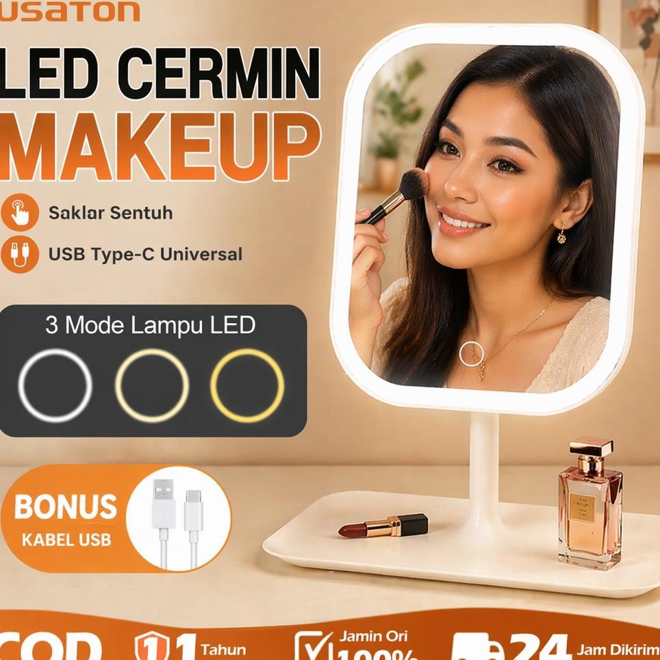 Usaton Cermin Makeup Led Hd 3 Warna Touchscreen 270 Putar / Portable Mini Standing Rias Kaca / Usb R
