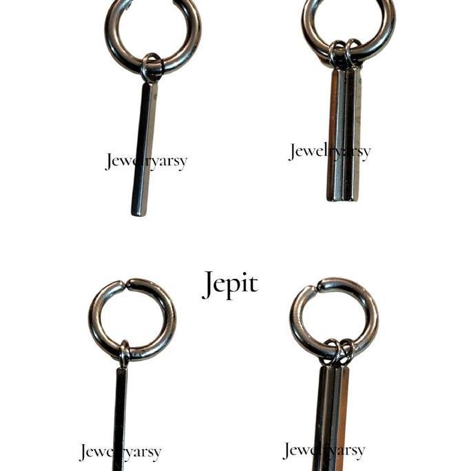Anting Hoop Jepit dan Tusuk Korea Batang Panjang Piercing Tindik Telinga Stainless Cowok Silver dan 