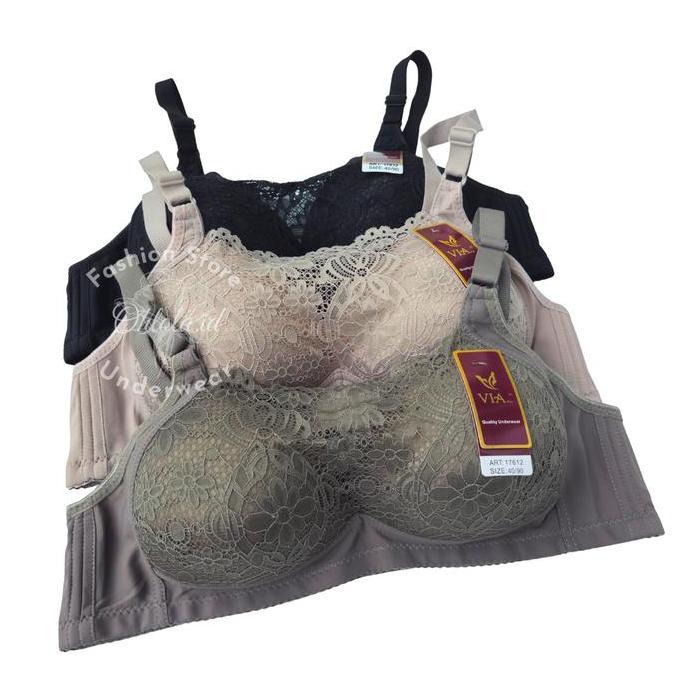 (2-3 Pcs) Bra Kemben  Renda Bunga Bh Wanita Cup Besar Busa Tipis Katun Nyaman Motif Kait 3 Tali Leba