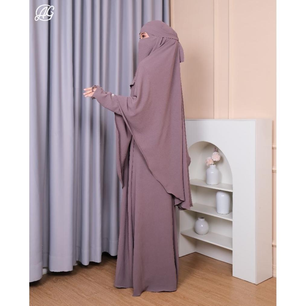 Diskon Hasna Gamis Syar'I  Set Muslimah Krudung Jumbo Cadar Bandana Crinkle Airflow Abaya Syari Dres