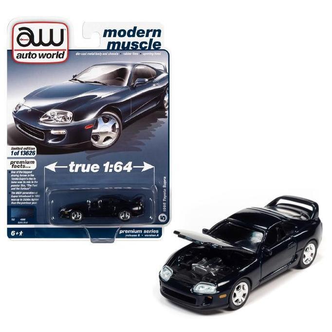 AWSP090-24A 1/64 AUTO WORLD TOYOTA SUPRA BALTIC BLUE BLACK DIECAST