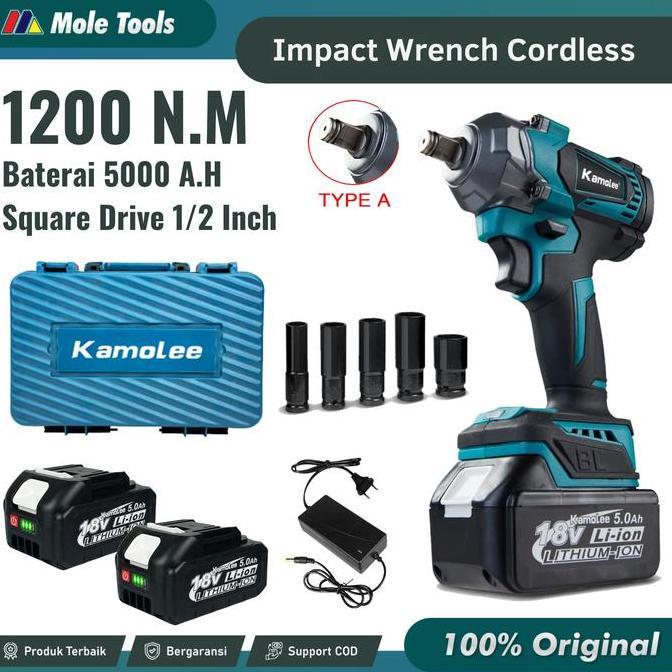 Kamolee Impact Wrench Baterai 1200 N.M - Mesin Impact Wrench Baterai Multifungsi - Electric Impact W