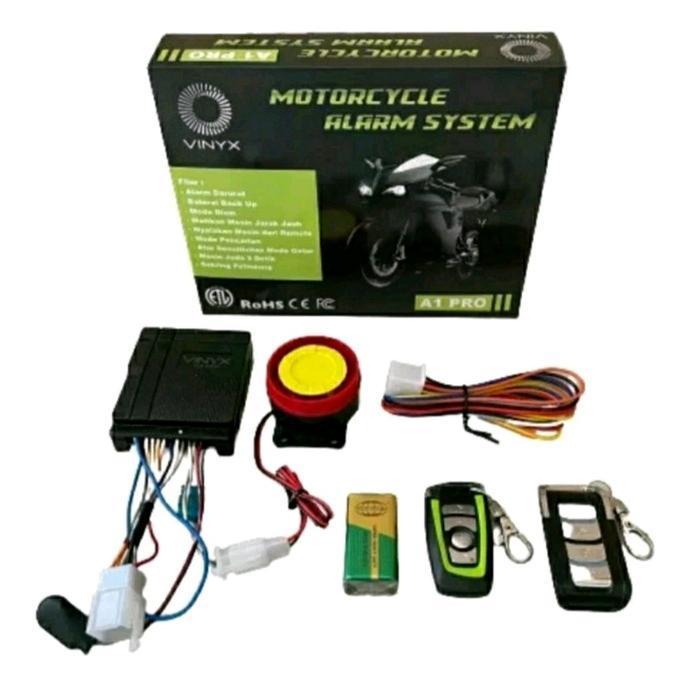 Alarm Motor Vinyx A1 Pro Remote Stater Jarak Jauh + Baterai Mesin Jeda Honda Yamaha  Universal Hitam