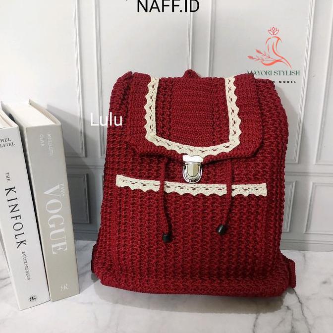 lulu tas ransel renda bahan rajut ukuran besar
