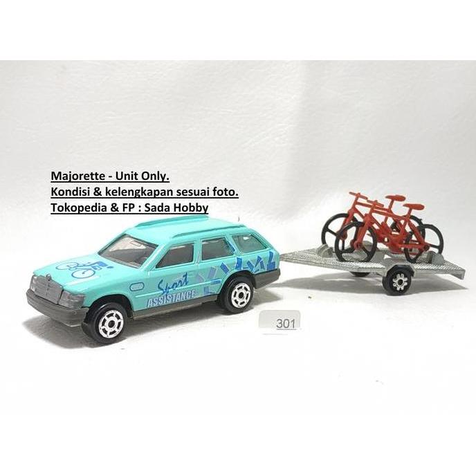 MAJORETTE MERCEDES BENZ 300TE WAGON AND BICYCLE TRAILER BIRU UNIT ONLY CADATOYS