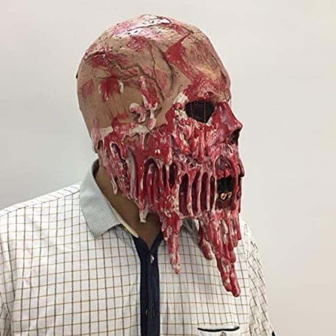 Topeng seram hantu zombie tengkorak daging meleleh latex halloween