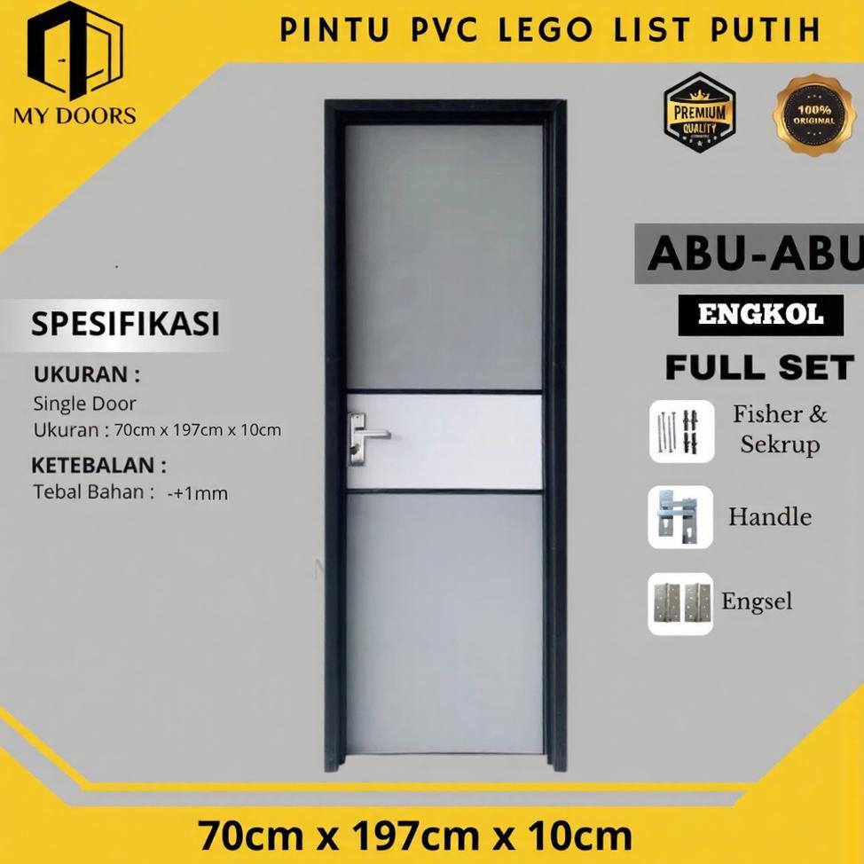 NEW Pintu Kamar Mandi PVC Bahan Tebal Kombinasi Warna Abu Putih Dengan Handle Kunci Engkol Stainless