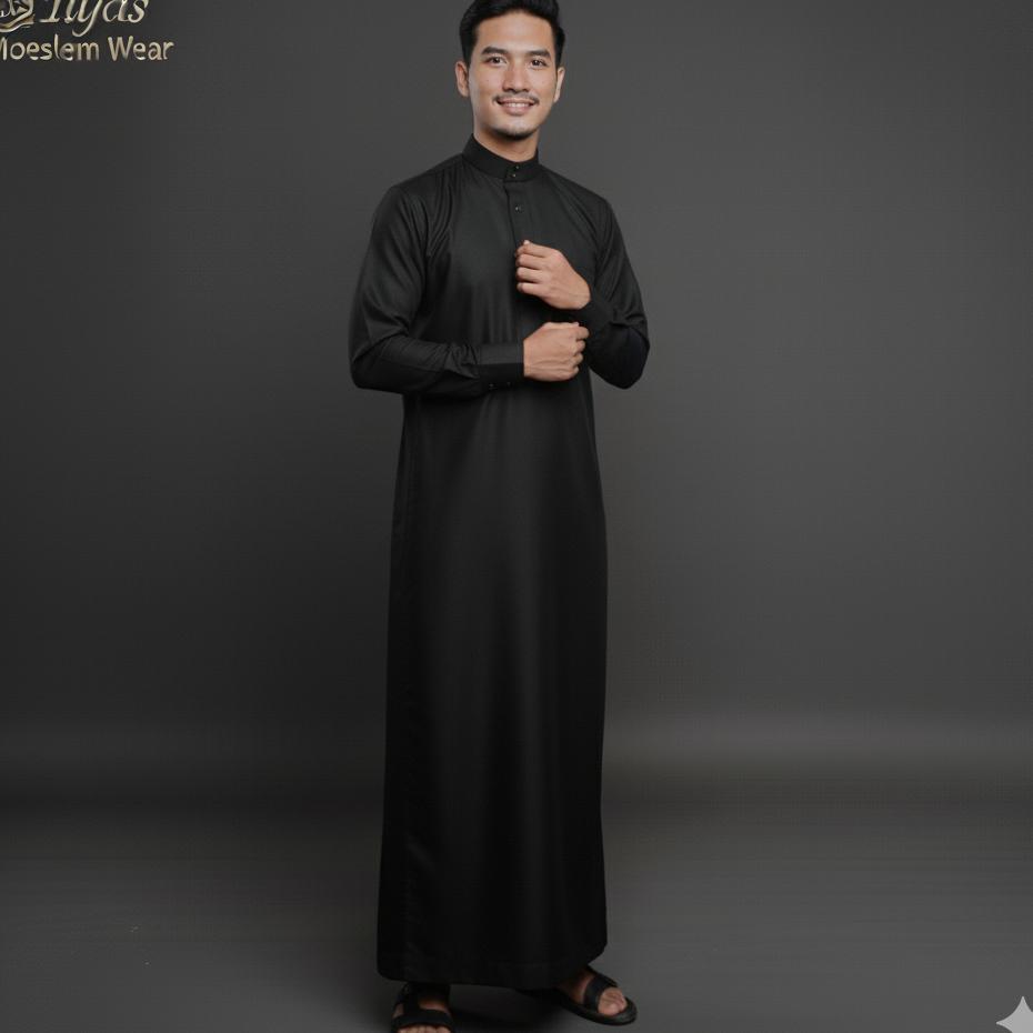 Gamis Jubah Pria Slim Fit Kancing Model Jubah Saudi - Al-Fadhil -  Pria Model Polos - Gamis Dewasa T
