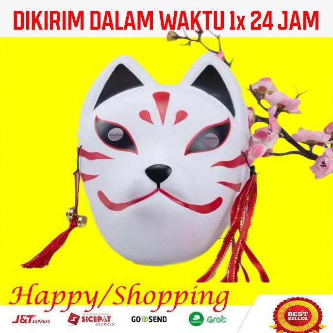 Topeng Kitsune Fox Rubah Mask Topeng Cosplay Anime Jepang Red Merah