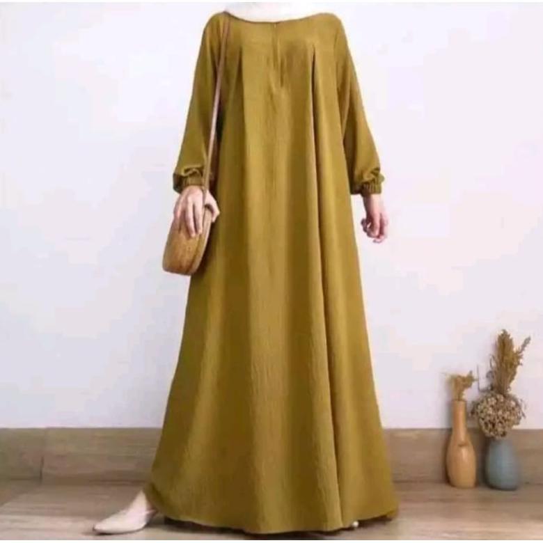 Unik Gamis Crinkle Air Flo/Gamis Polos Stylish/Dress Simple Elegan Kekinian