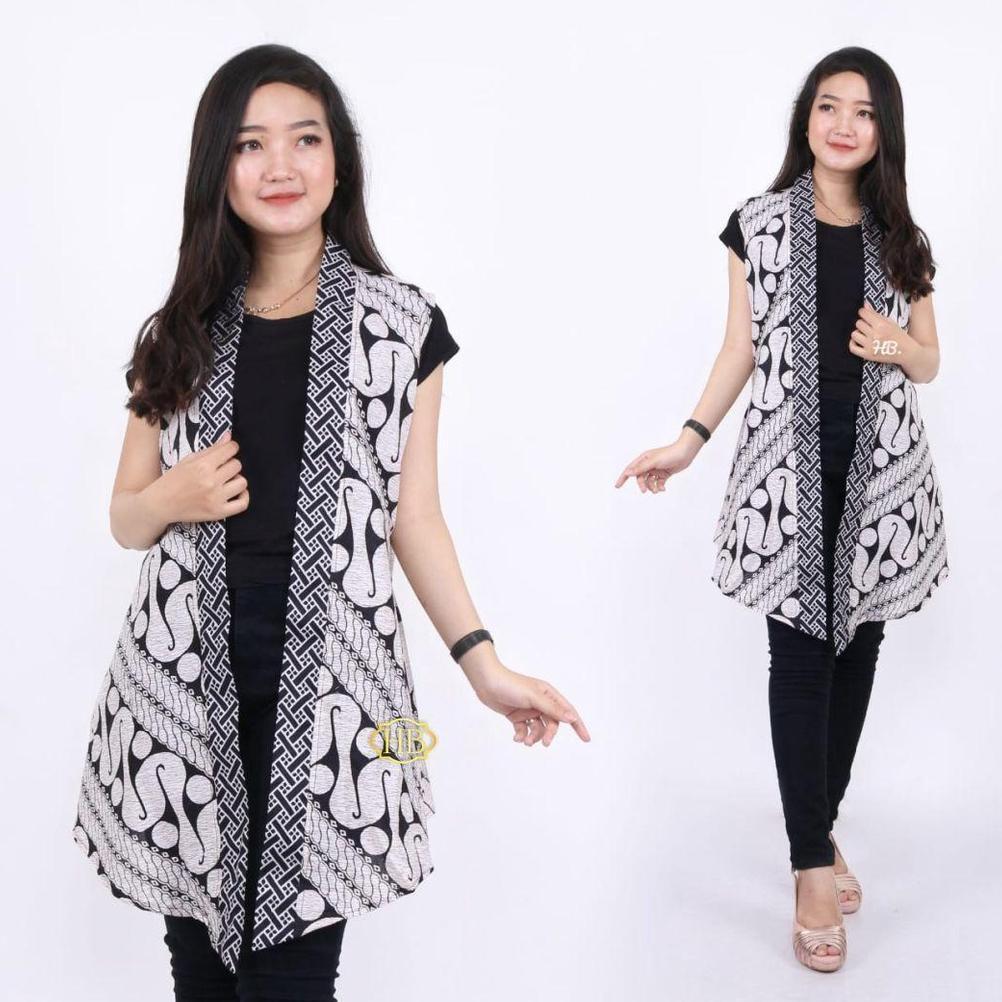 Tahan Lama Vest  Outer Monokrom - Re Batik - S M L Xl Xxl 3Xl 4Xl Ld 90-140 Cm Jumbo - Vest Kardigan