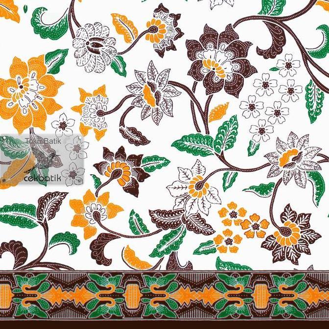 [] kain batik - Motif Bunga Mawar Cerah Manis (Putih Bunga Kuning)
