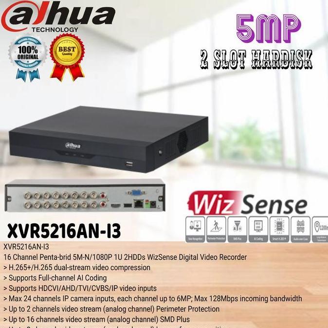 NEW DVR 16Ch Dahua 5MP XVR-5216AN-I3 Wizsense/ XVR Dahua 2 Slot HDD H.265