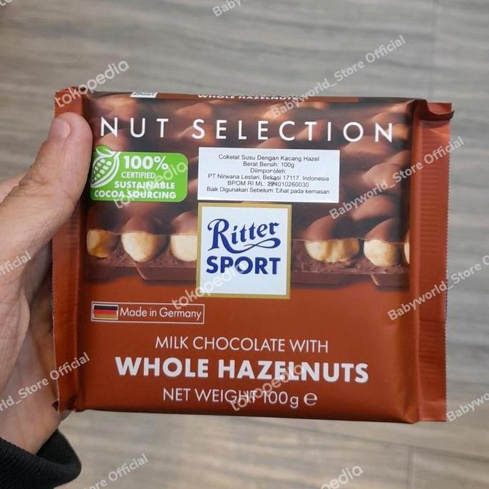Ritter Sport Milk Chocolate Coklat Whole Hazelnut Import 100Gr