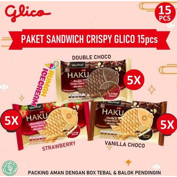 Paket Ice Cream Sandwich Crispy Glico 15Pcs