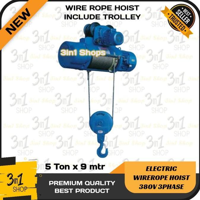 Wire Rope Hoist 5 Ton x 9 Meter / Electric Wirerope Crane 5T x 9m / Katrol Listrik Seling 3 Phase 38
