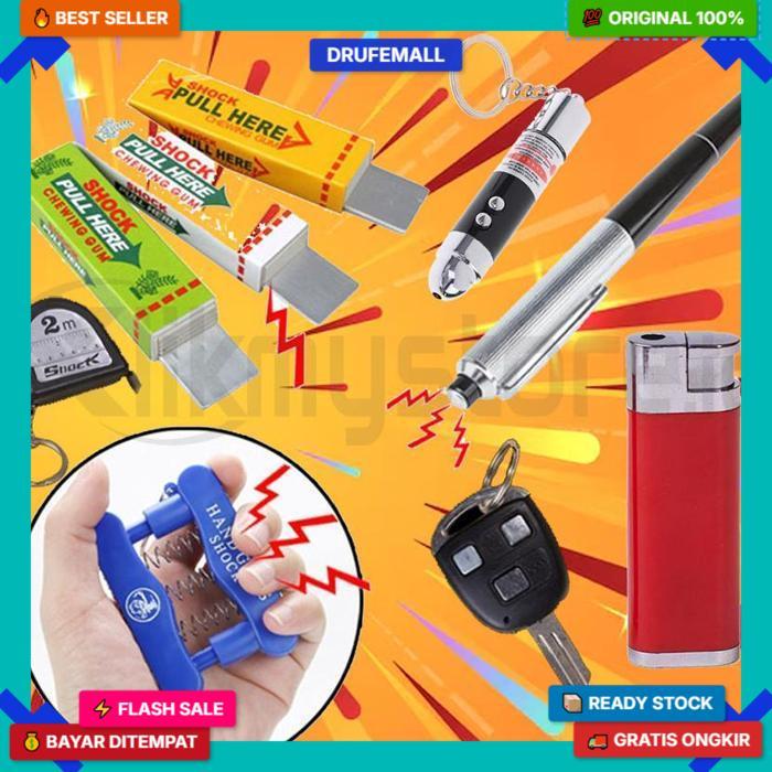 Prank Toys Electric Shock Mainan Kejut Listrik Pena Permen Karet Meteran Remote Kunci Mobil Korek Ap