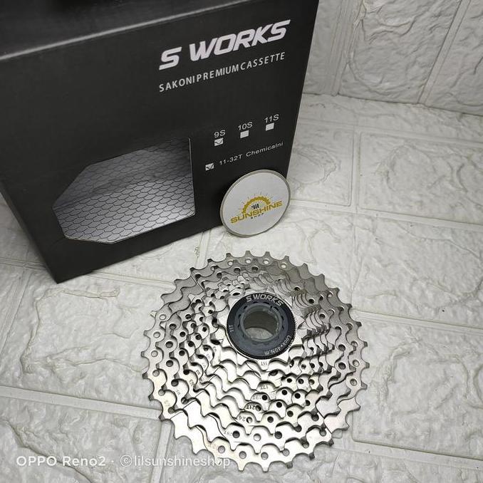 Sprocket Cassette Sloop 9 Speed 11-32T S WORKS CHEMICALNI Premium Silver Gir TANPA DRAT Untuk HUB Fr