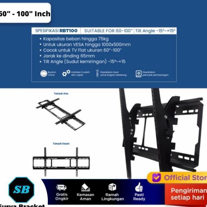 Bracket TV Breket TV LED LCD 60 65 70 75 80 100 Inch Wall Mount