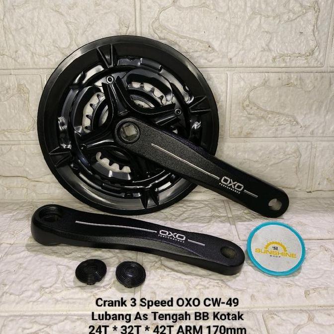 Crank 3 Speed OXO CW49 Alloy 42T/34T/24T Gir Tengah Piringan Tumpuk Susun Sepeda MTB Federal As Teng