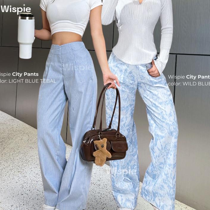 Wispie City Pants | Celana Tidur Panjang Wanita Kantor Kuliah Motif Garis Kulot Pinstripe