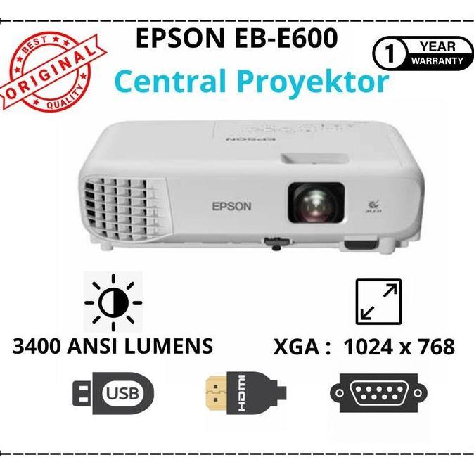 Epson Proyektor Eb-E600 3400 Lumens Hdmi Xga 1024X768 Resolusi 3Lcd Technology Garansi 1 Tahun Inclu