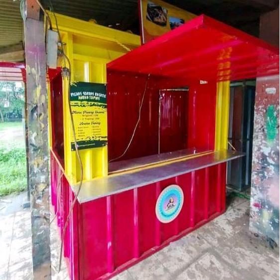 Terlaris Kios Mini Booth Kontainer Merah & Kuning Dengan Desain Modern Untuk Usaha Makanan Dan Minum