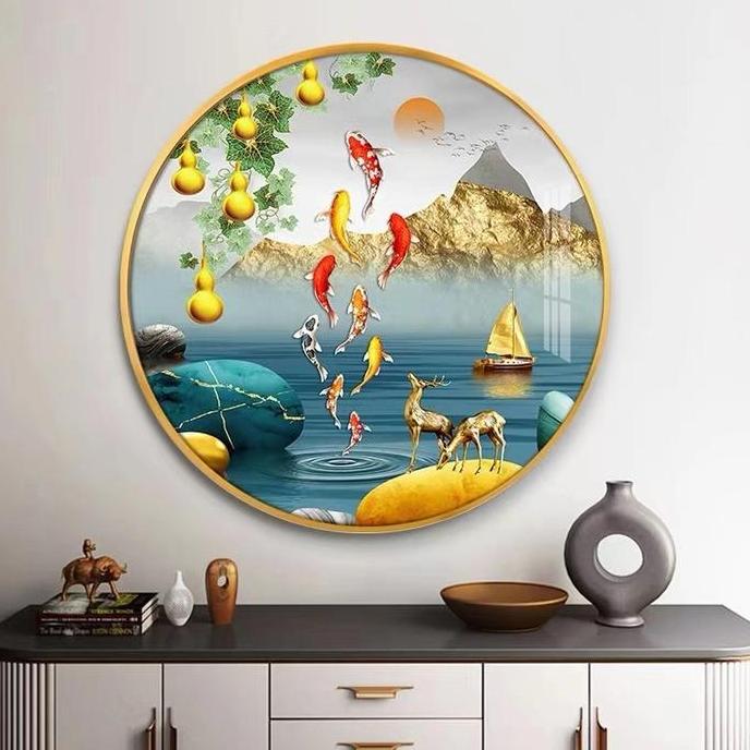 Lukisan Porcelain Bulat 5D Diamond Dinding Meh Motif Pemandangan China Lukisan Bulat Porselen 5 Dime