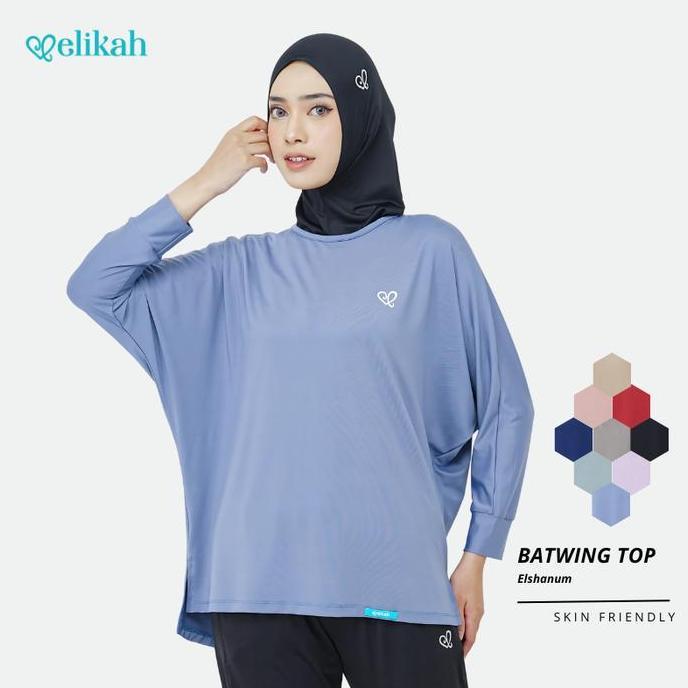 [TERBARU] ELIKAH Atasan Baju Olahraga Wanita Hijab Polos ELSANUM Batwing Oversize Polynilon