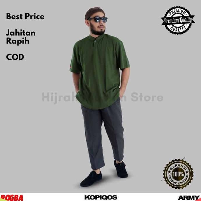 Kaos Kurta pria muslim lengan pendek oversize kerah koko polos KOPIQOS ROGBA